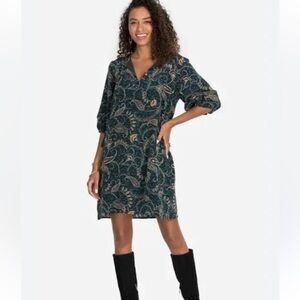 JOHNNY WAS Jade Womens Mini Dress 100% Silk MARZANNA Shift Paisley Floral Sz S